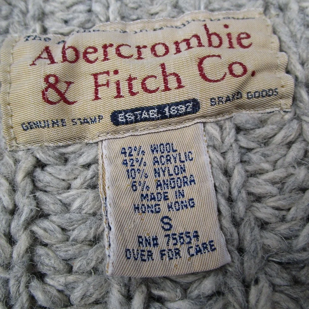 Abercrombie Fitch Sweater Women Small Gray Wool Blend Chunky Knit Cardigan Y2K - Picture 4 of 9
